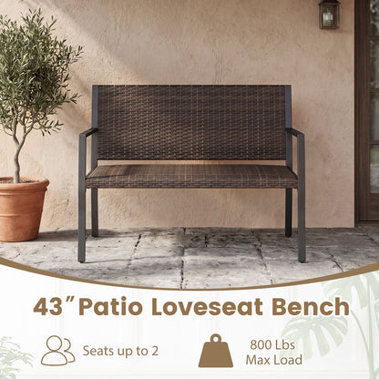 Banc de patio en rotin osier avec accoudoirs, noir