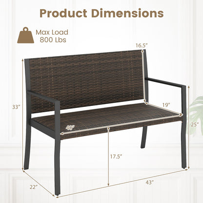 Banc de patio en rotin osier avec accoudoirs, noir