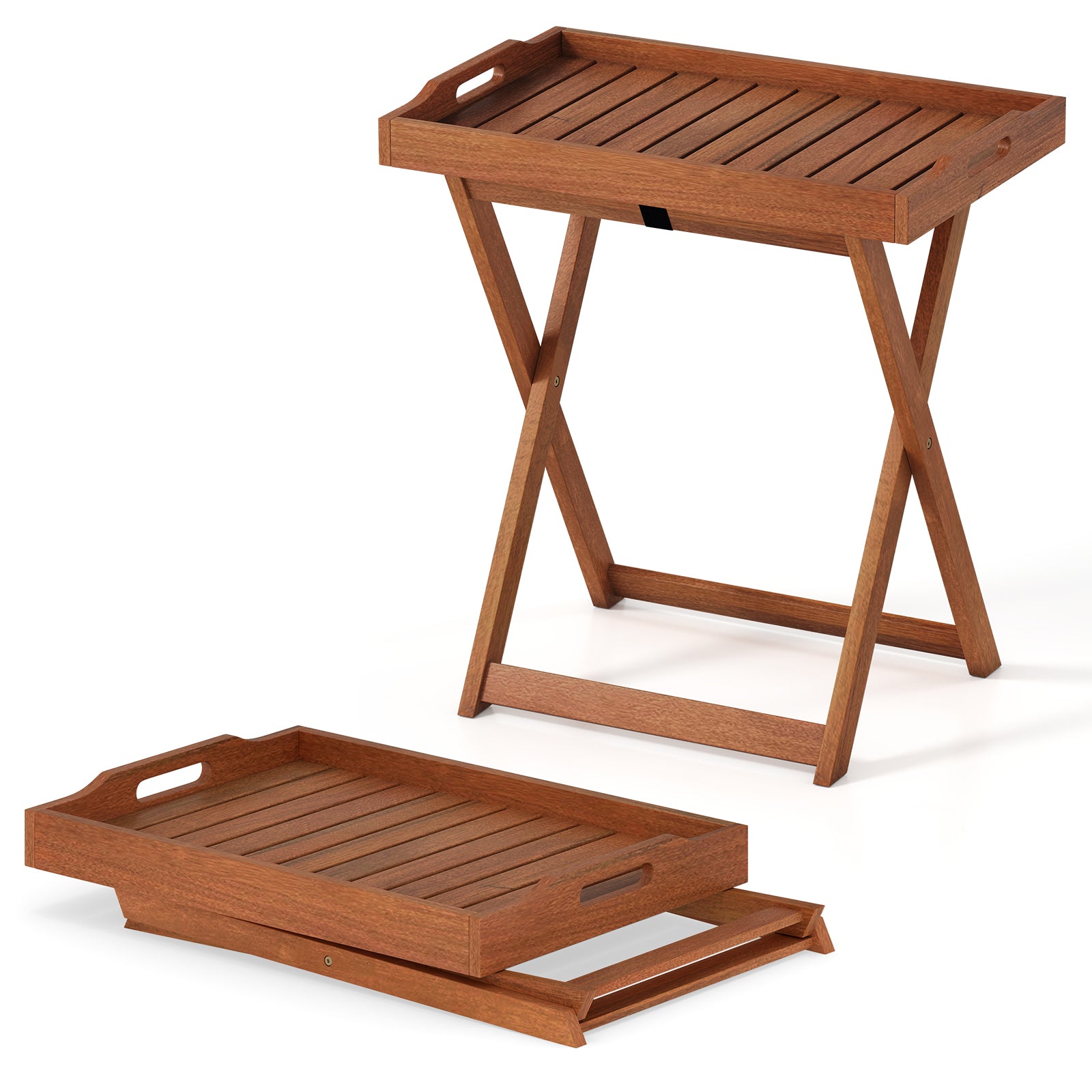 Outdoor Patio Solid Wood Tray Table, Removable Top, Natural Patio Coffee Tables at Gallery Canada