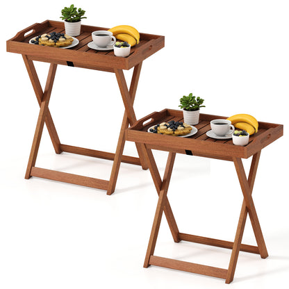 Outdoor Patio Solid Wood Tray Table with Removable Top No Assembly Required, Natural Patio Coffee Tables at Gallery Canada