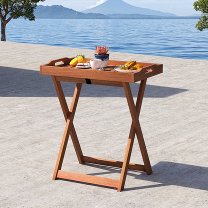 Outdoor Patio Solid Wood Tray Table with Removable Top No Assembly Required, Natural Patio Coffee Tables at Gallery Canada