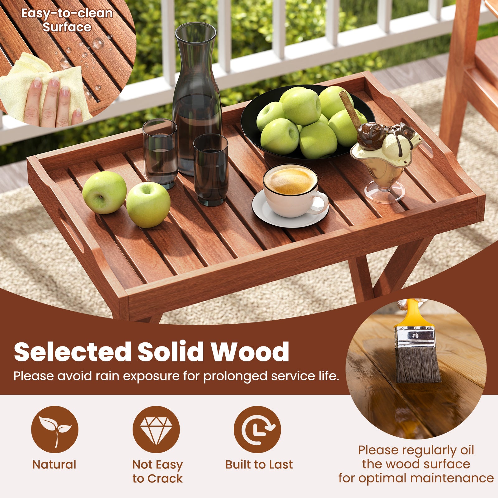 Outdoor Patio Solid Wood Tray Table with Removable Top No Assembly Required, Natural Patio Coffee Tables at Gallery Canada