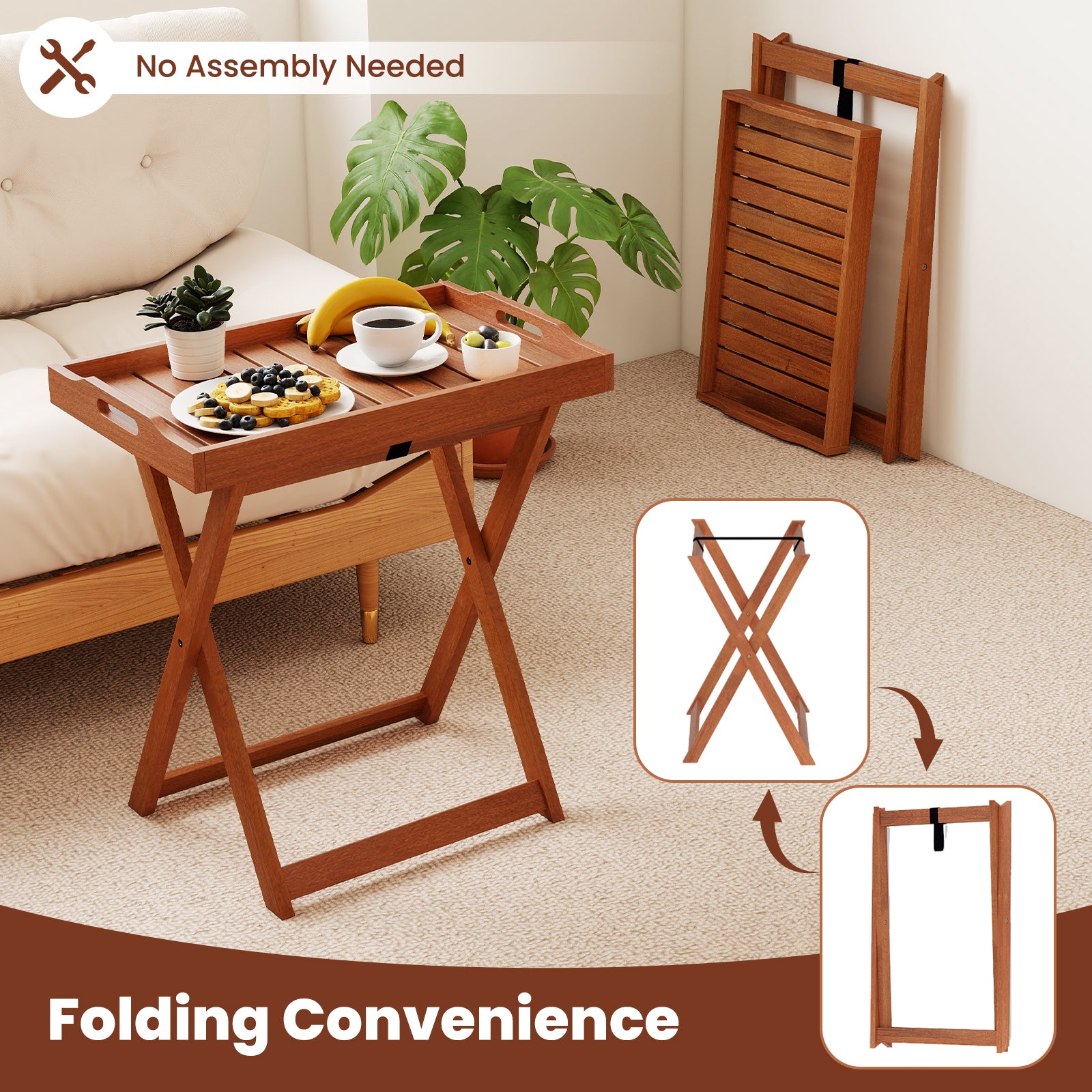 Outdoor Patio Solid Wood Tray Table with Removable Top No Assembly Required, Natural Patio Coffee Tables at Gallery Canada