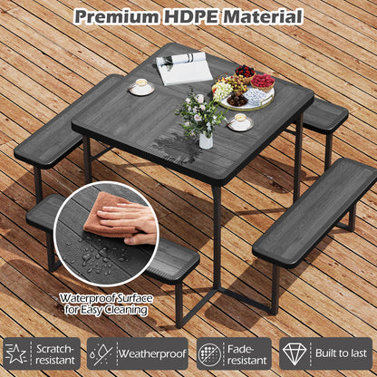 Outdoor Picnic Table Bench Set with Umbrella and Base for 4-8 People, Black Picnic Tables at Gallery Canada