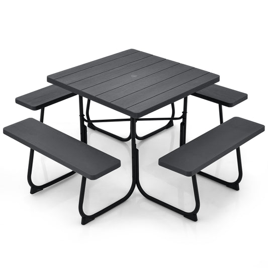 Outdoor Picnic Table With 4 Benches, Umbrella Hole, Brown Picnic Tables Brown at Gallery Canada