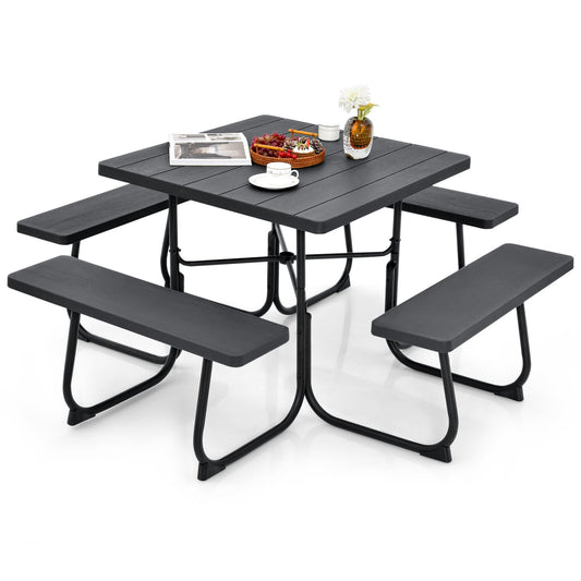 Outdoor Picnic Table With 4 Benches, Umbrella Hole, Black Picnic Tables Black at Gallery Canada