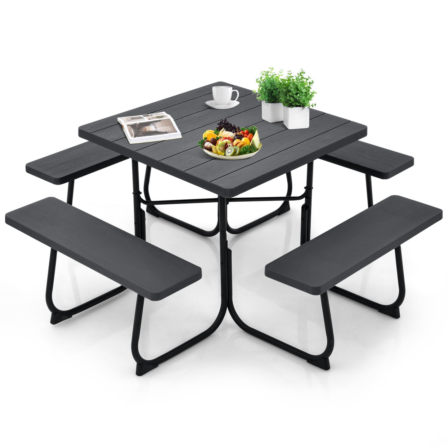 Outdoor Picnic Table With 4 Benches, Umbrella Hole, Black Picnic Tables at Gallery Canada
