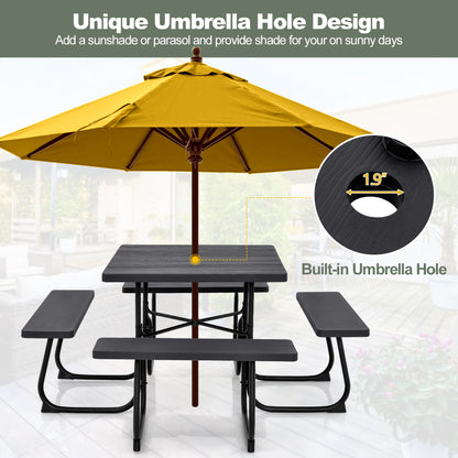 Outdoor Picnic Table With 4 Benches, Umbrella Hole, Black Picnic Tables at Gallery Canada