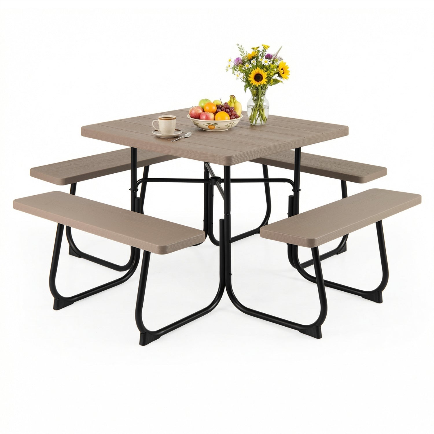 Outdoor Picnic Table With 4 Benches, Umbrella Hole, Brown Picnic Tables at Gallery Canada