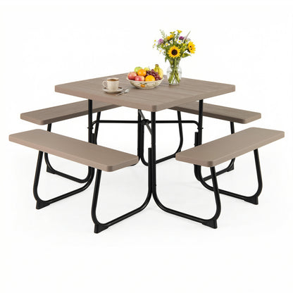 Outdoor Picnic Table With 4 Benches, Umbrella Hole, Brown Picnic Tables at Gallery Canada