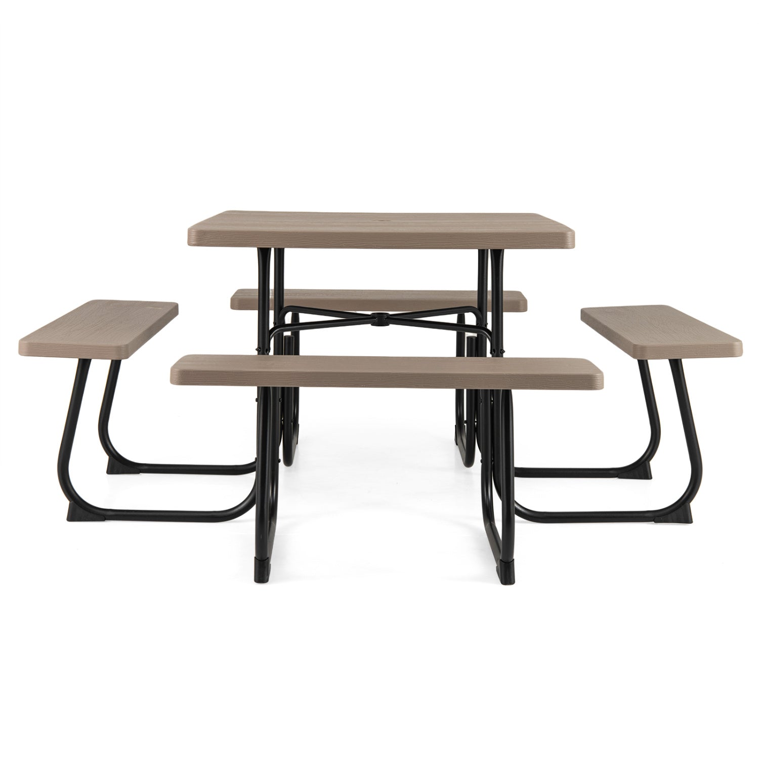 Outdoor Picnic Table With 4 Benches, Umbrella Hole, Brown Picnic Tables at Gallery Canada