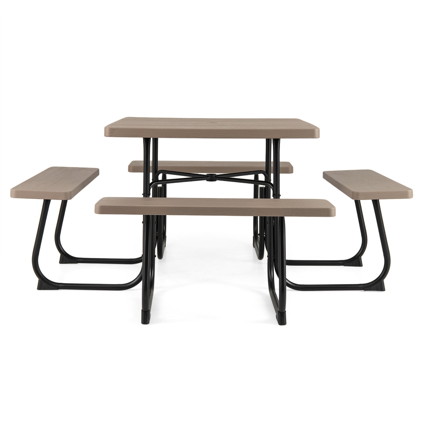 Outdoor Picnic Table With 4 Benches, Umbrella Hole, Brown Picnic Tables at Gallery Canada