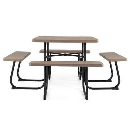 Outdoor Picnic Table With 4 Benches, Umbrella Hole, Brown Picnic Tables at Gallery Canada