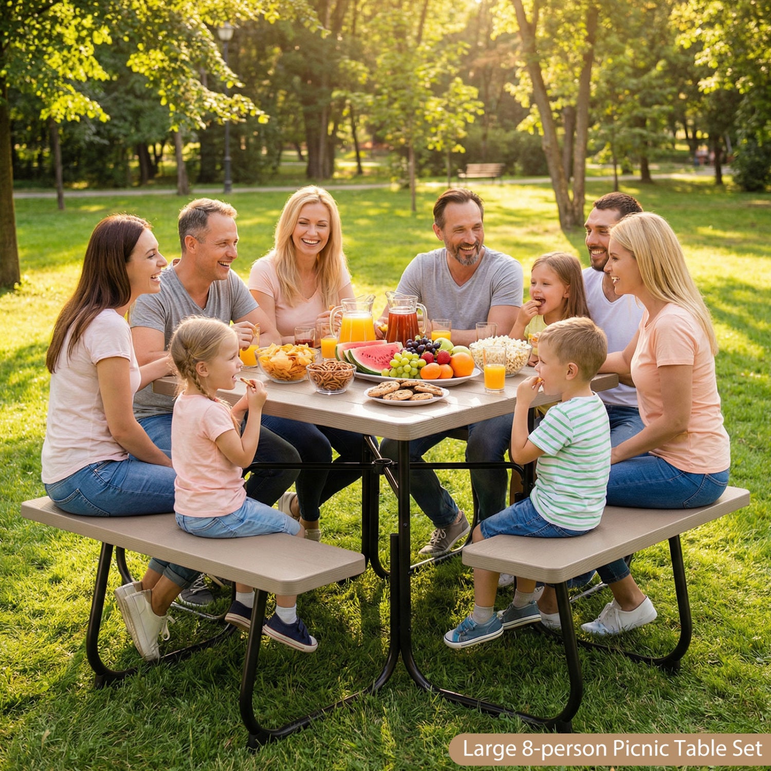 Outdoor Picnic Table With 4 Benches, Umbrella Hole, Brown Picnic Tables at Gallery Canada