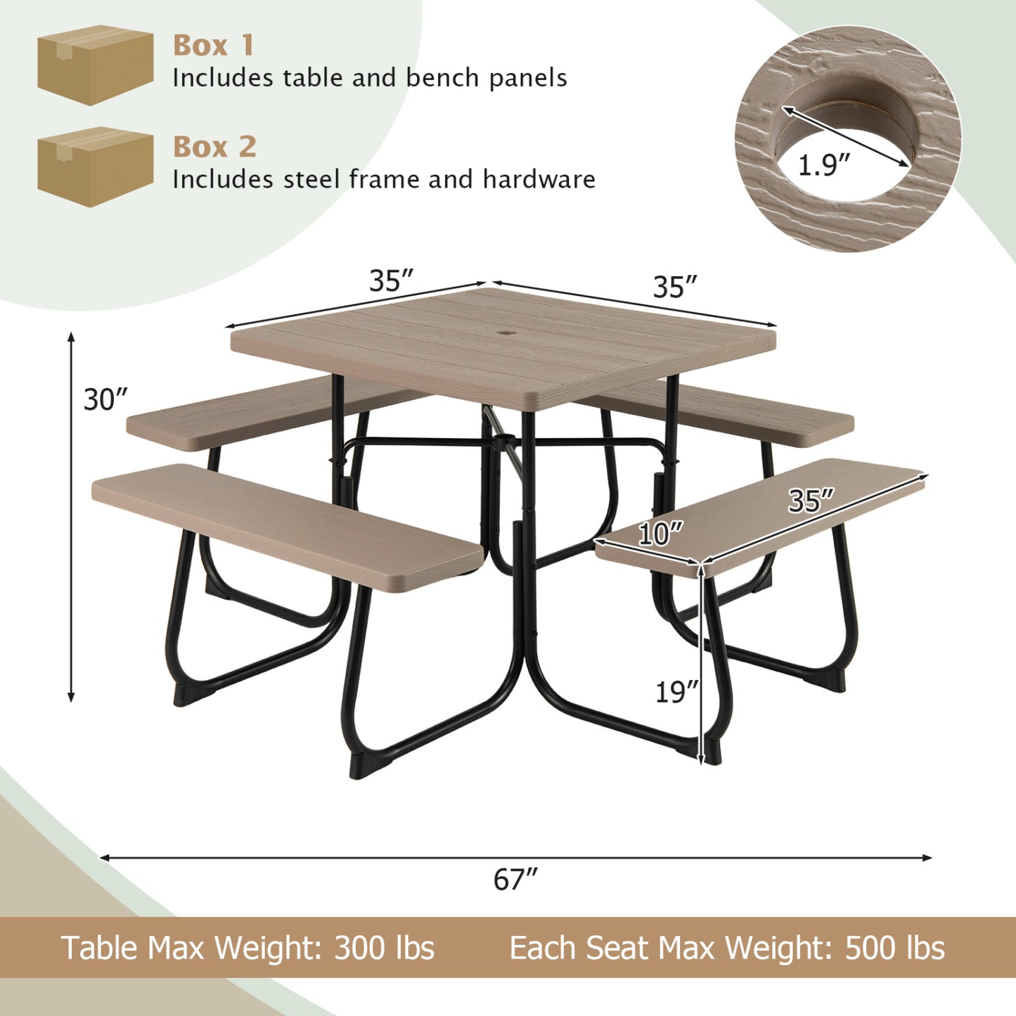 Outdoor Picnic Table With 4 Benches, Umbrella Hole, Brown Picnic Tables at Gallery Canada
