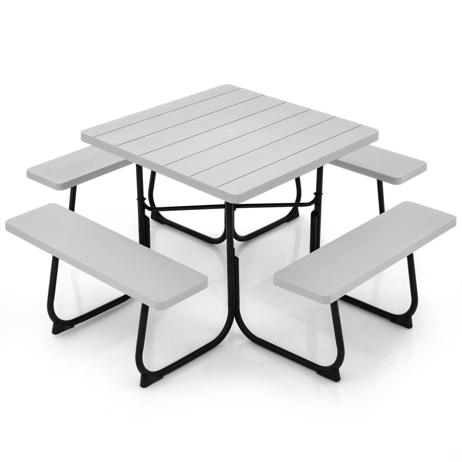 Outdoor Picnic Table With 4 Benches, Umbrella Hole, Gray Picnic Tables at Gallery Canada