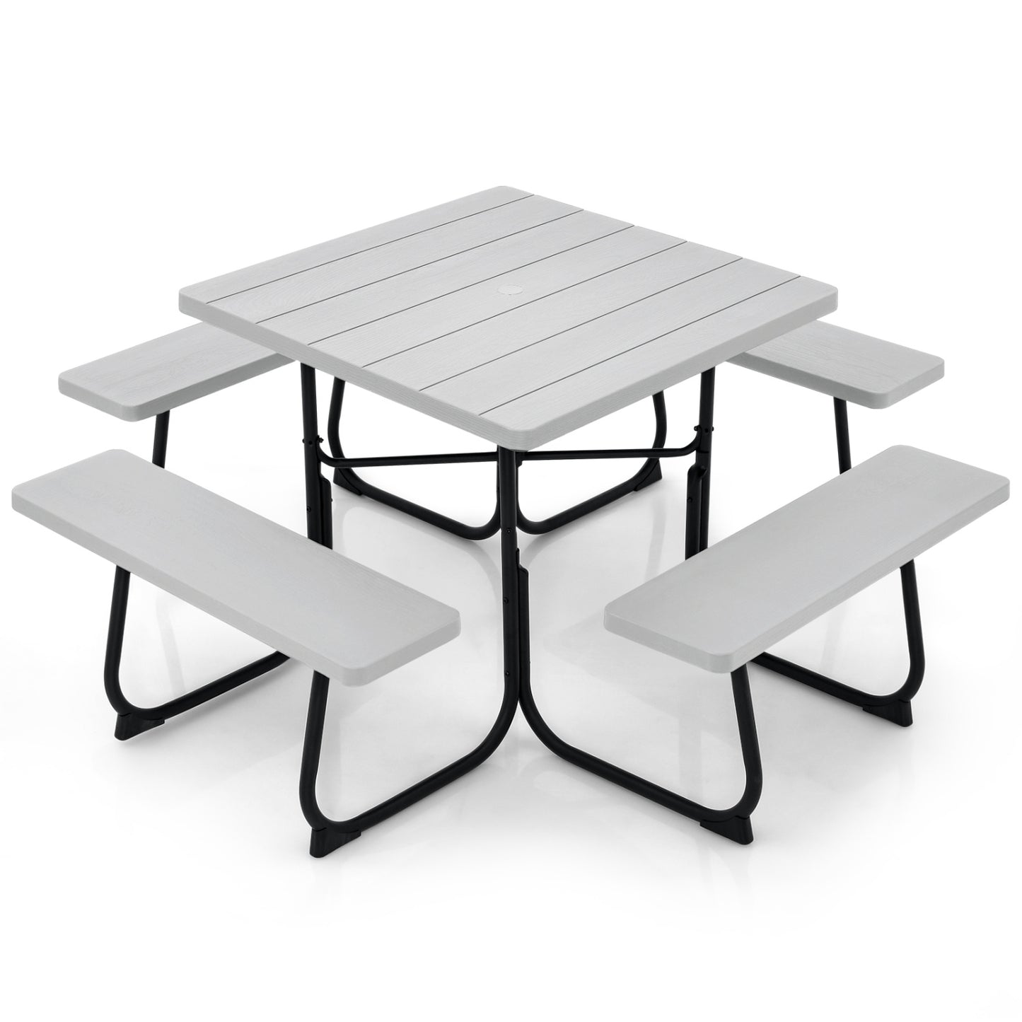 Outdoor Picnic Table With 4 Benches, Umbrella Hole, Gray Picnic Tables at Gallery Canada