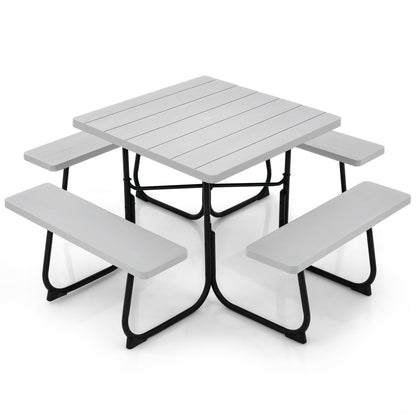 Outdoor Picnic Table With 4 Benches, Umbrella Hole, Gray Picnic Tables at Gallery Canada