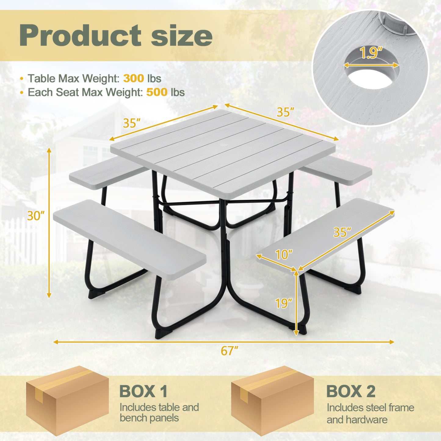 Outdoor Picnic Table With 4 Benches, Umbrella Hole, Gray Picnic Tables at Gallery Canada