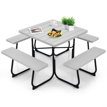 Outdoor Picnic Table With 4 Benches, Umbrella Hole, Gray Picnic Tables at Gallery Canada