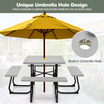 Outdoor Picnic Table With 4 Benches, Umbrella Hole, Gray Picnic Tables at Gallery Canada