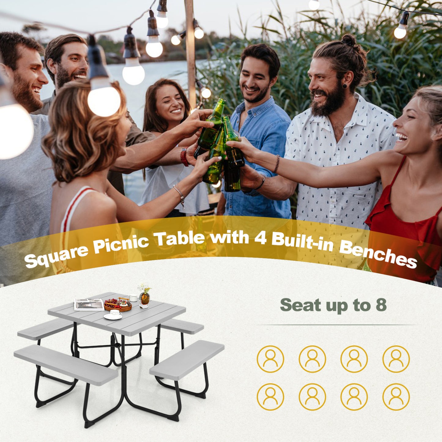 Outdoor Picnic Table With 4 Benches, Umbrella Hole, Gray Picnic Tables at Gallery Canada