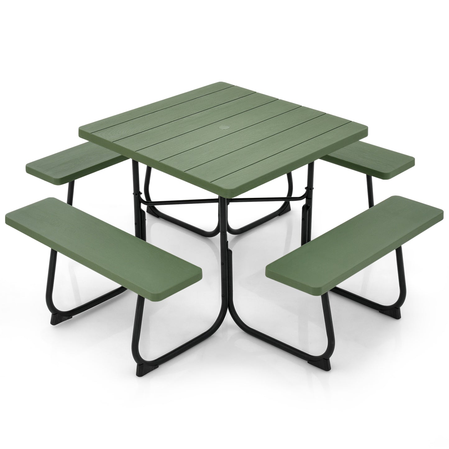 Outdoor Picnic Table With 4 Benches, Umbrella Hole, Green Picnic Tables at Gallery Canada