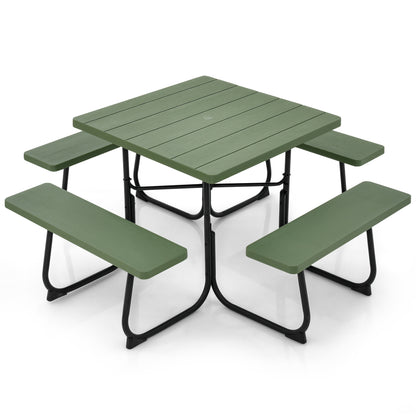 Outdoor Picnic Table With 4 Benches, Umbrella Hole, Green Picnic Tables at Gallery Canada
