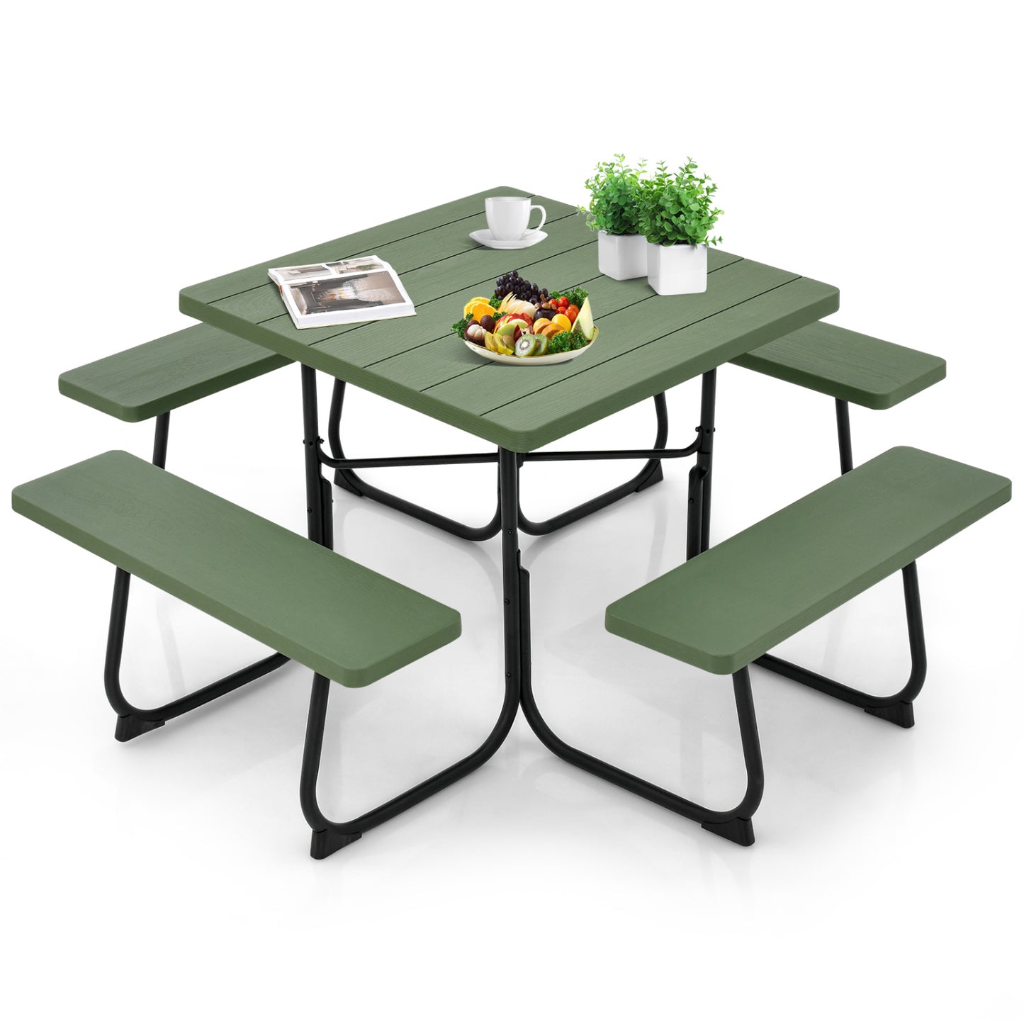 Outdoor Picnic Table With 4 Benches, Umbrella Hole, Green Picnic Tables at Gallery Canada
