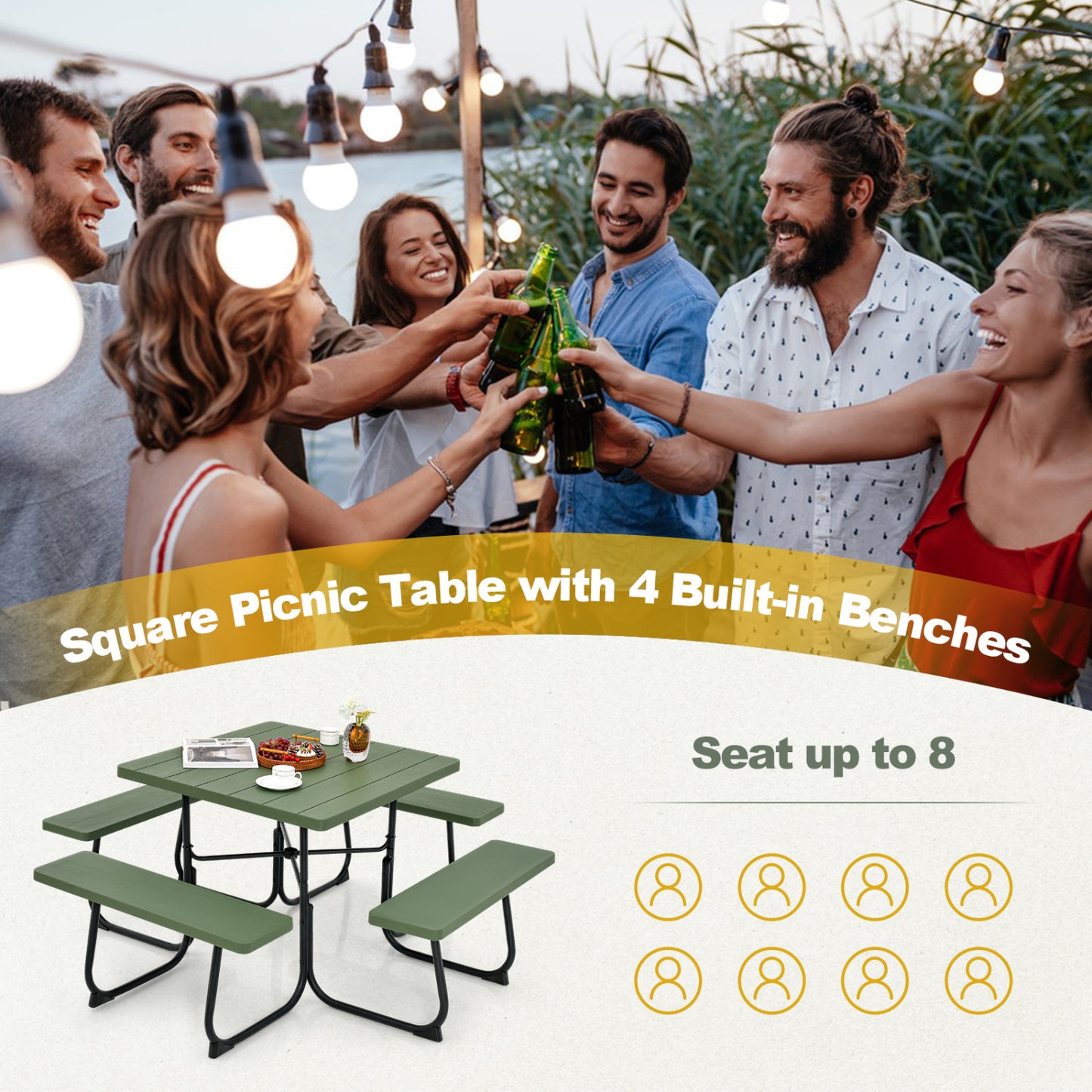 Outdoor Picnic Table With 4 Benches, Umbrella Hole, Green Picnic Tables at Gallery Canada