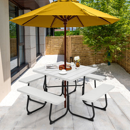 Outdoor Picnic Table With 4 Benches, Umbrella Hole, White Picnic Tables at Gallery Canada