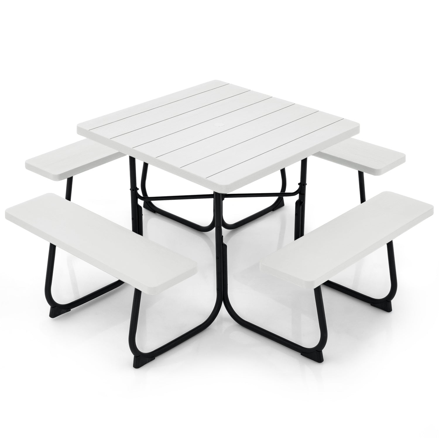 Outdoor Picnic Table With 4 Benches, Umbrella Hole, White Picnic Tables at Gallery Canada