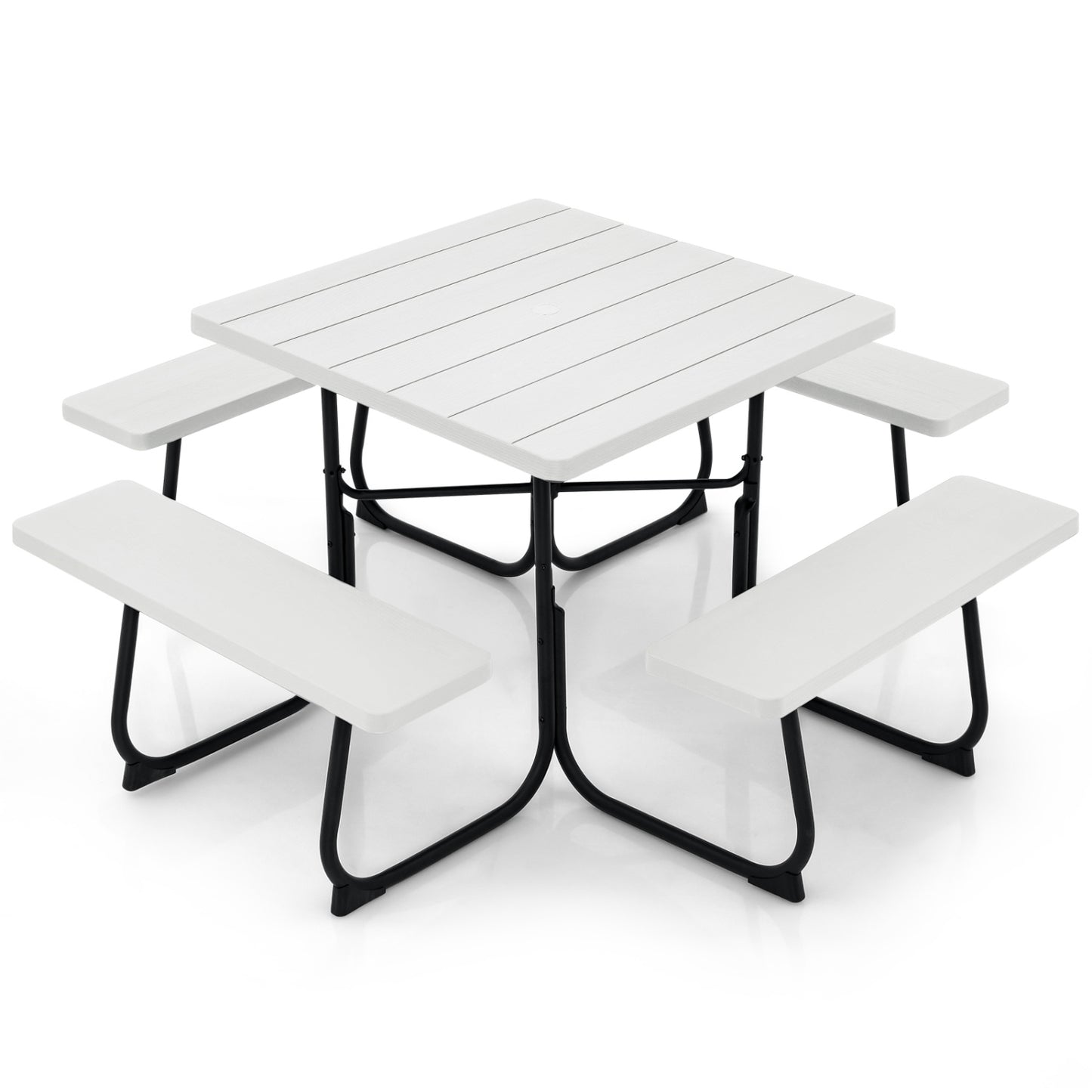 Outdoor Picnic Table With 4 Benches, Umbrella Hole, White Picnic Tables at Gallery Canada