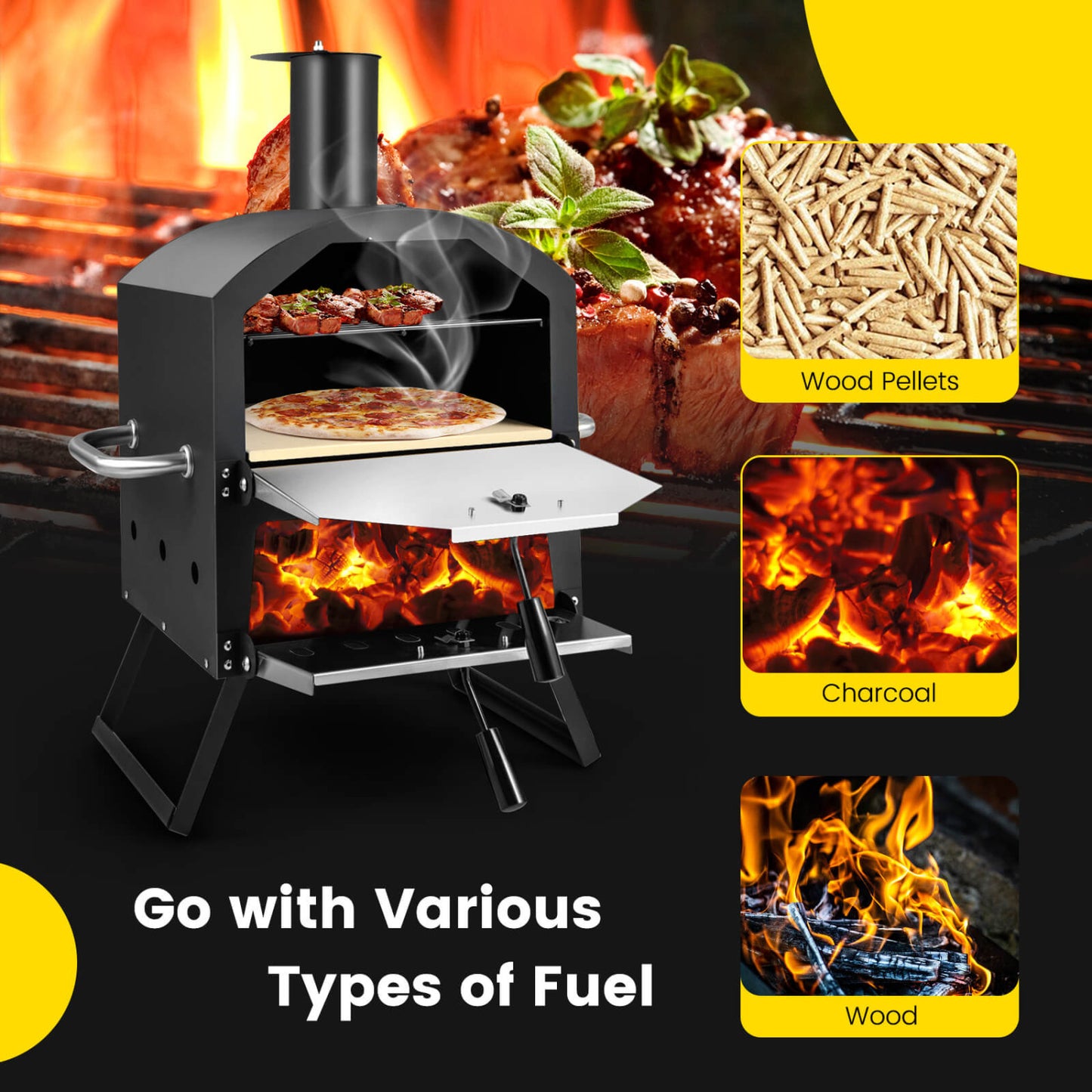 Outdoor Pizza Oven, Anti-Scalding Handles, Foldable Legs, Black Outdoor Grills at Gallery Canada