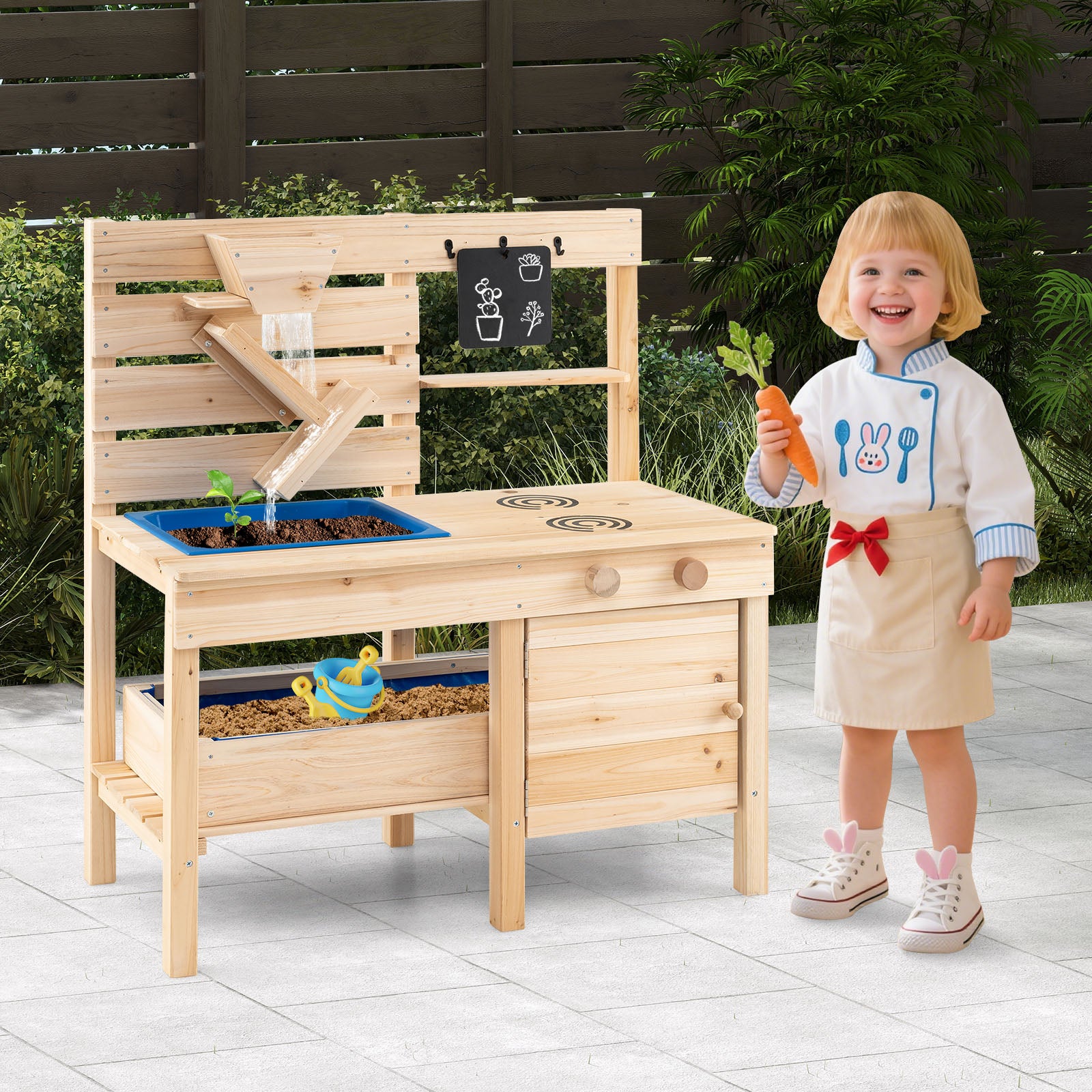 Outdoor Play Pretend Kitchen with Detachable Sandbox and Removable Sink, Natural Play Kitchen Sets at Gallery Canada