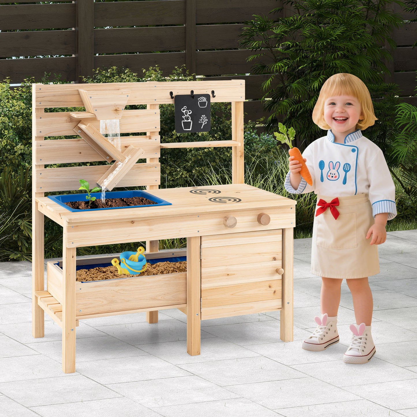 Outdoor Play Pretend Kitchen with Detachable Sandbox and Removable Sink, Natural Play Kitchen Sets at Gallery Canada