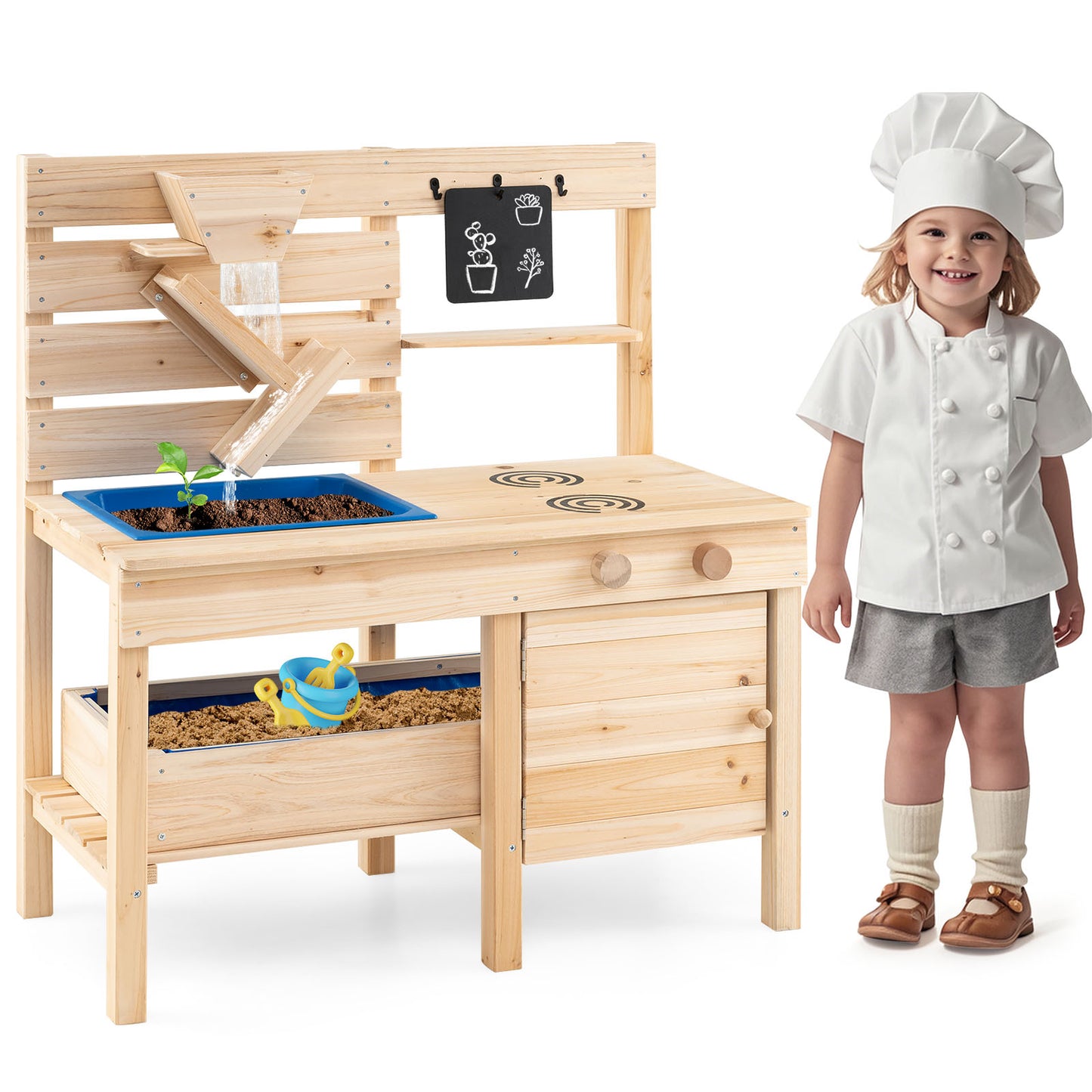 Outdoor Play Pretend Kitchen with Detachable Sandbox and Removable Sink, Natural Play Kitchen Sets at Gallery Canada