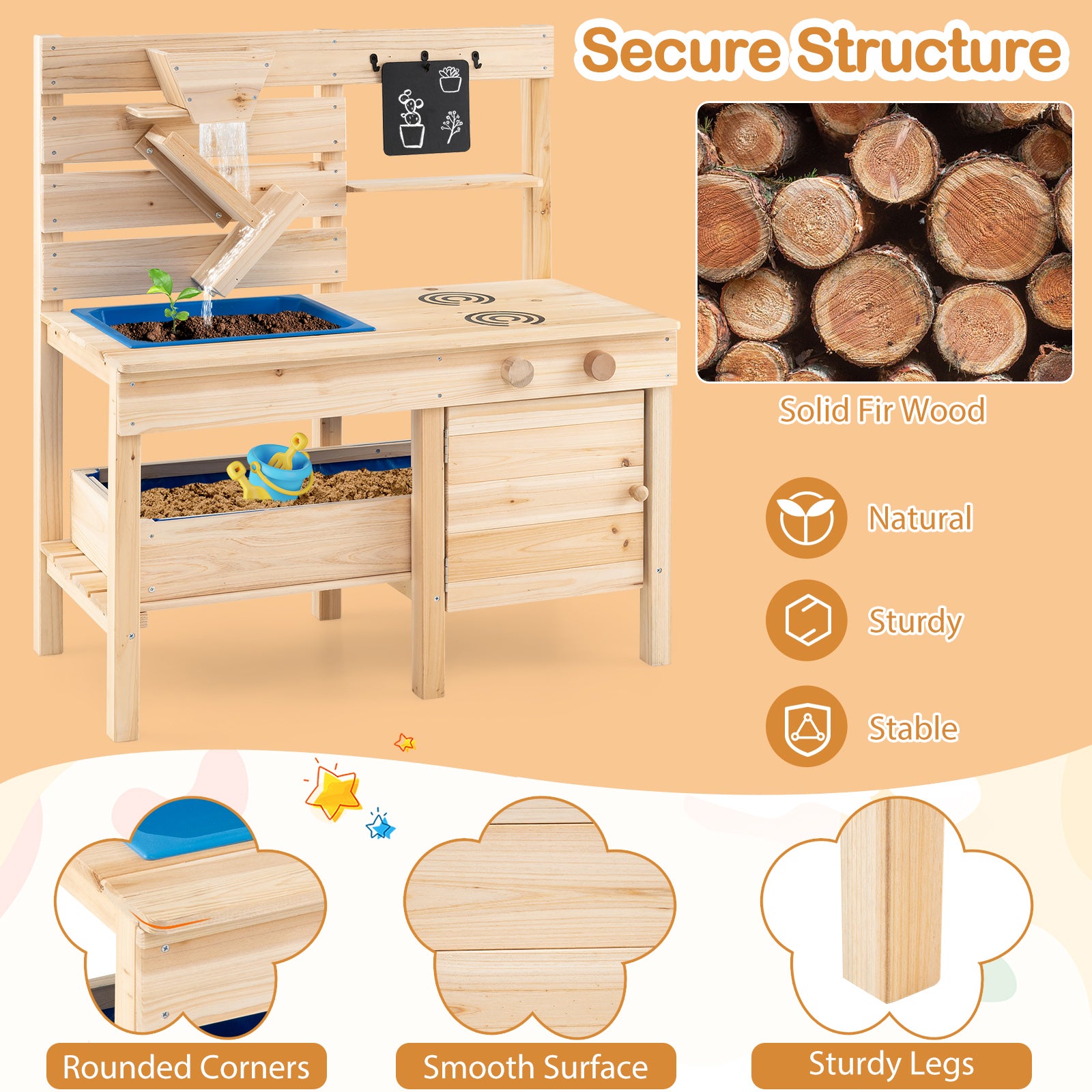 Outdoor Play Pretend Kitchen with Detachable Sandbox and Removable Sink, Natural Play Kitchen Sets at Gallery Canada