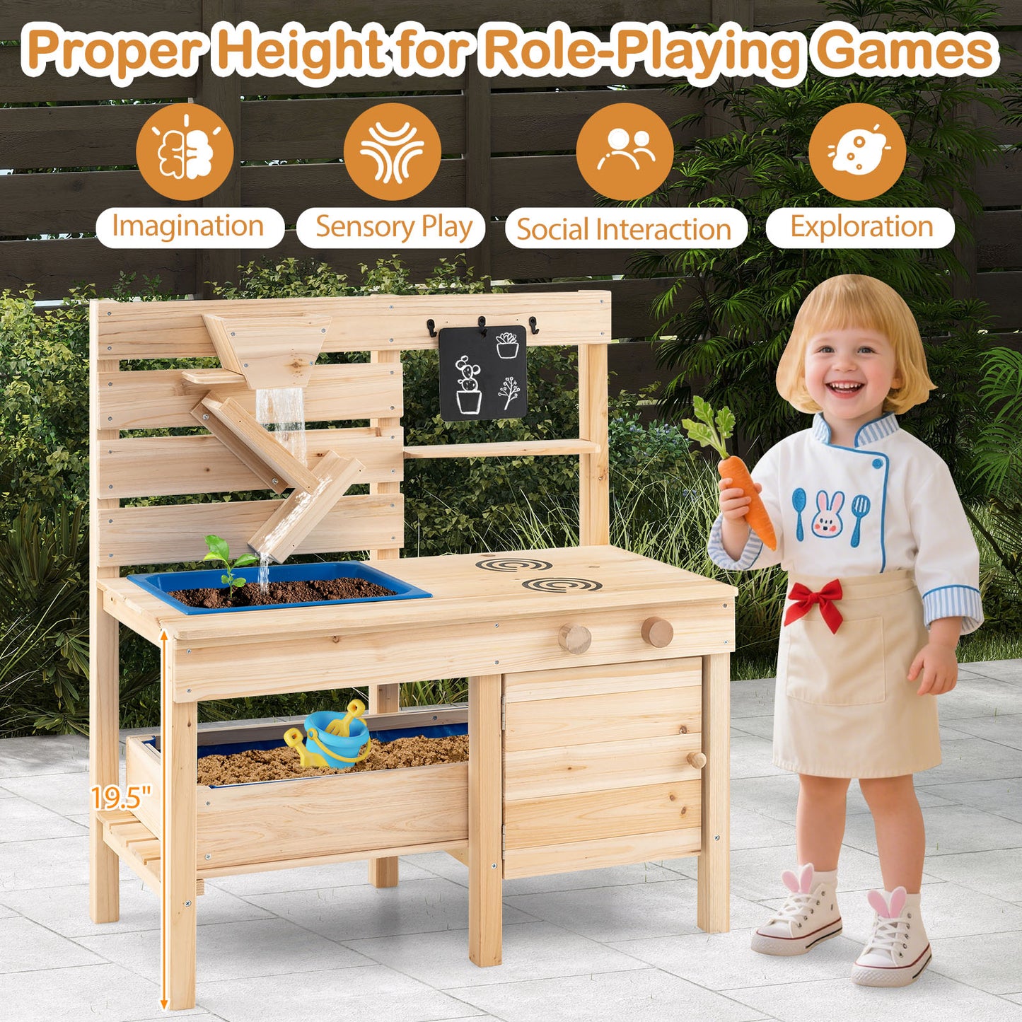 Outdoor Play Pretend Kitchen with Detachable Sandbox and Removable Sink, Natural Play Kitchen Sets at Gallery Canada