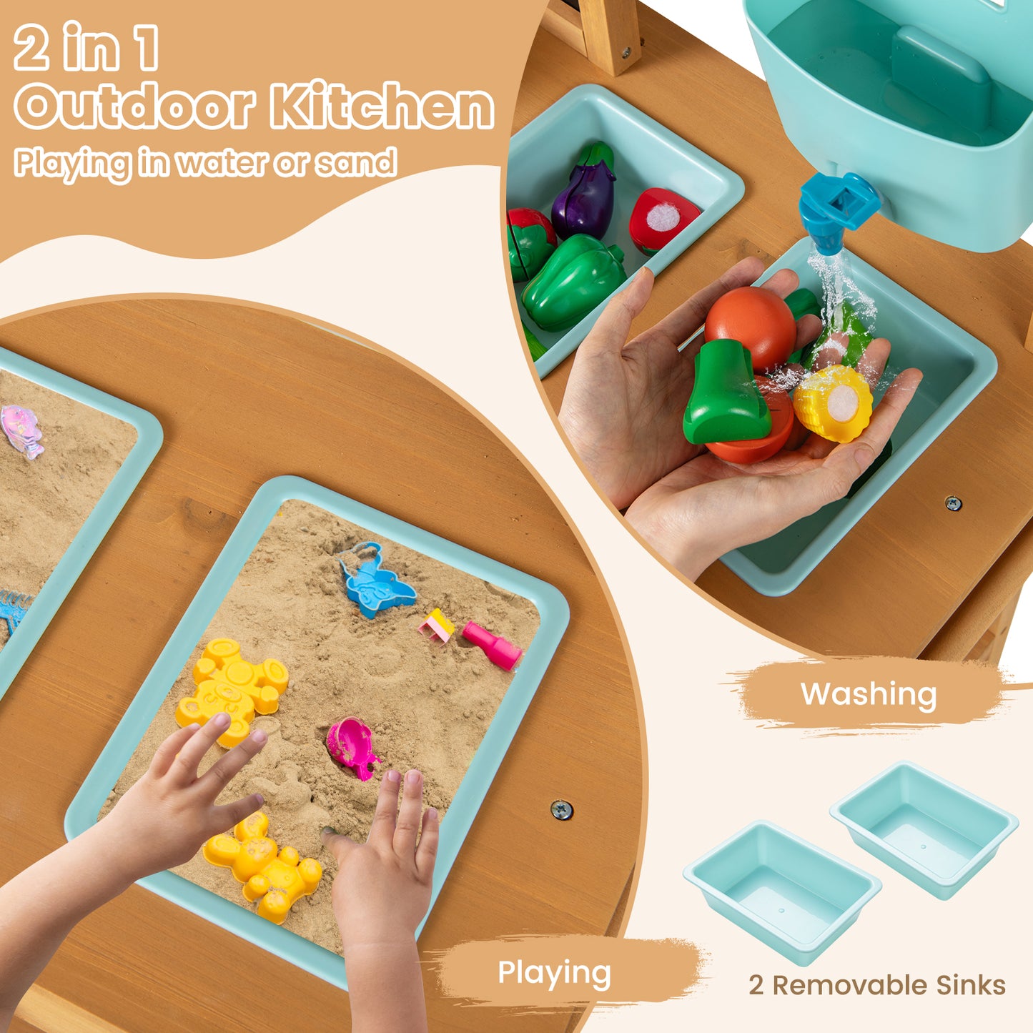 Outdoor Play Kitchen With Faucet, Removable Sinks, Natural Play Kitchen Sets at Gallery Canada