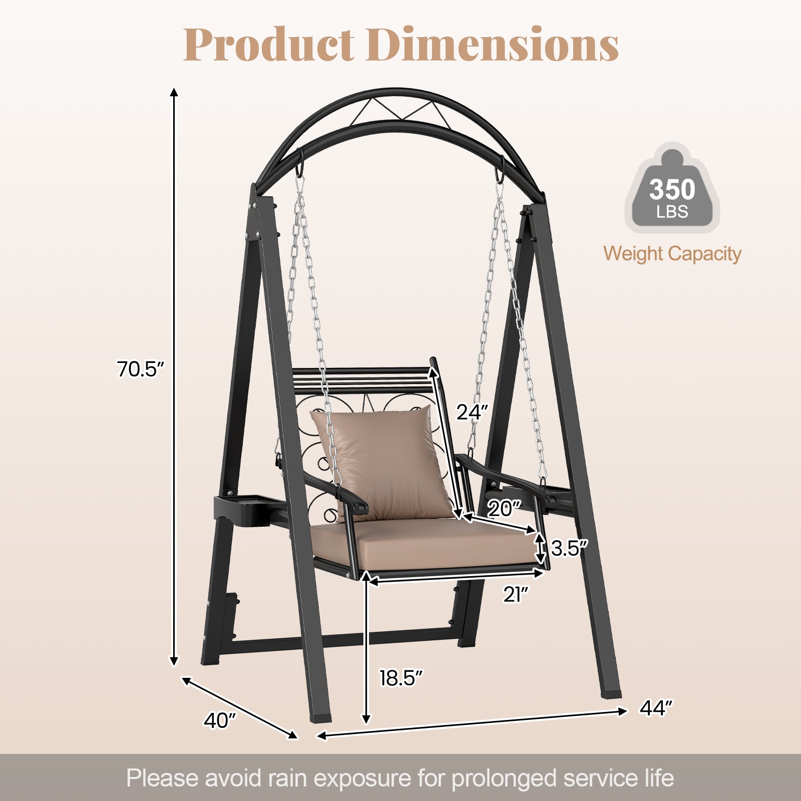 Outdoor Porch Swing with Removable Cushions and Side Tables for Garden Balcony, Black Porch Swings at Gallery Canada