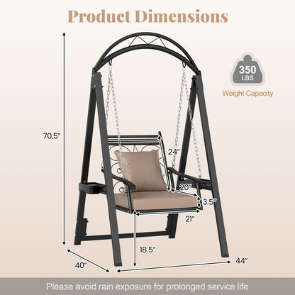 Outdoor Porch Swing with Removable Cushions and Side Tables for Garden Balcony, Black Porch Swings at Gallery Canada