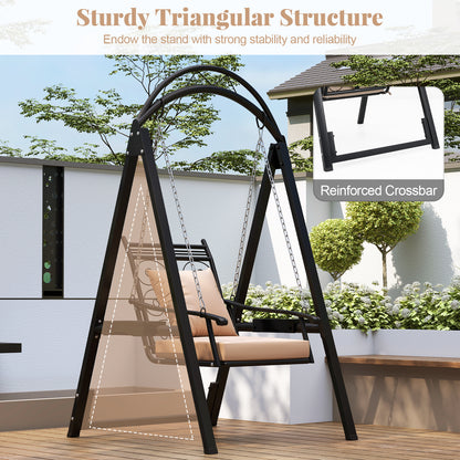 Outdoor Porch Swing with Removable Cushions and Side Tables for Garden Balcony, Black Porch Swings at Gallery Canada
