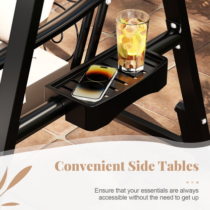 Outdoor Porch Swing with Removable Cushions and Side Tables for Garden Balcony, Black Porch Swings at Gallery Canada