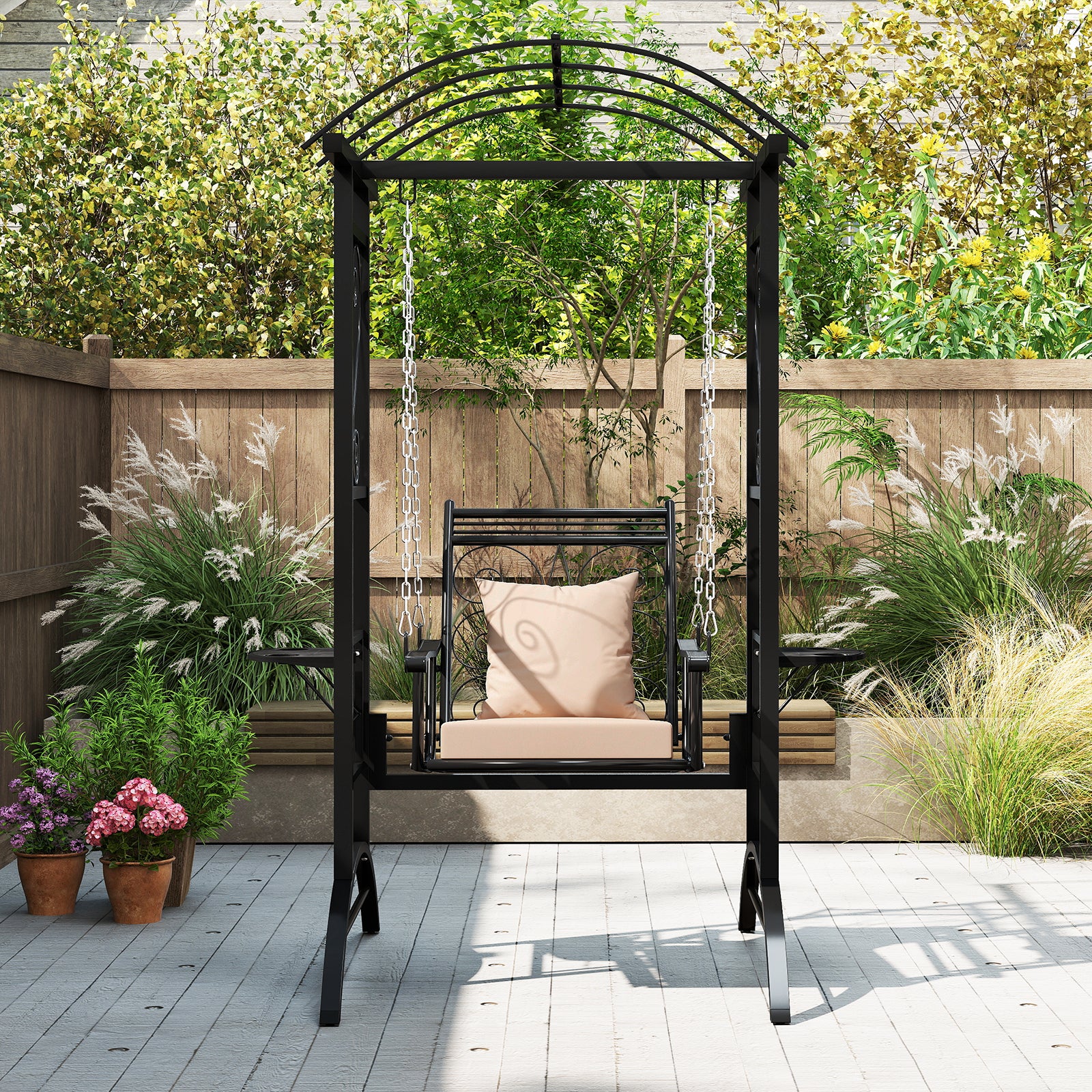 Outdoor Porch Swing with Stand and 2 Trellises for Adults, Black Porch Swings at Gallery Canada