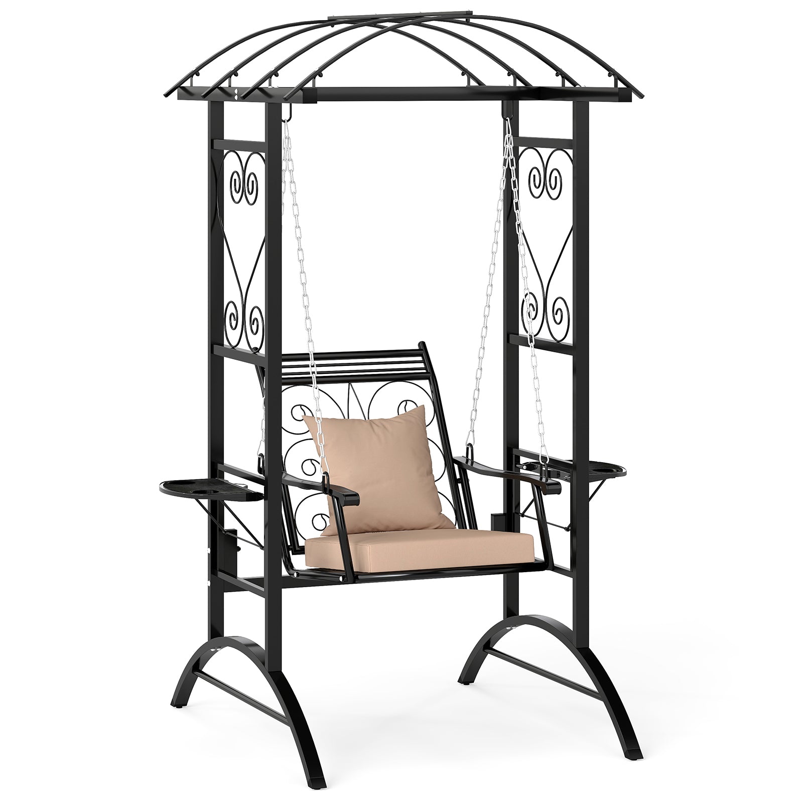 Outdoor Porch Swing with Stand and 2 Trellises for Adults, Black Porch Swings Black at Gallery Canada