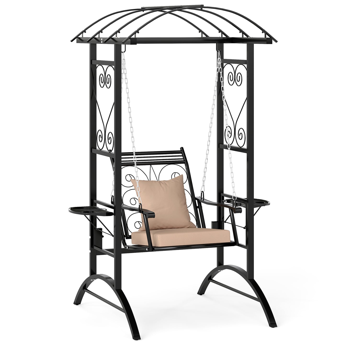 Outdoor Porch Swing with Stand and 2 Trellises for Adults, Black Porch Swings Black at Gallery Canada