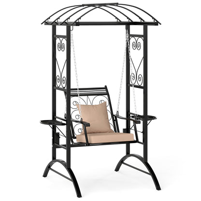 Outdoor Porch Swing with Stand and 2 Trellises for Adults, Black Porch Swings Black at Gallery Canada