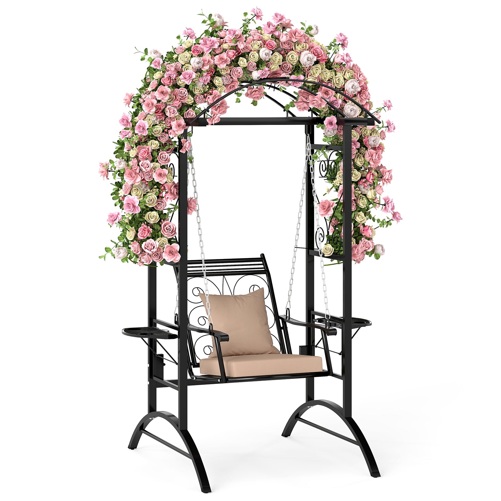 Outdoor Porch Swing with Stand and 2 Trellises for Adults, Black Porch Swings at Gallery Canada