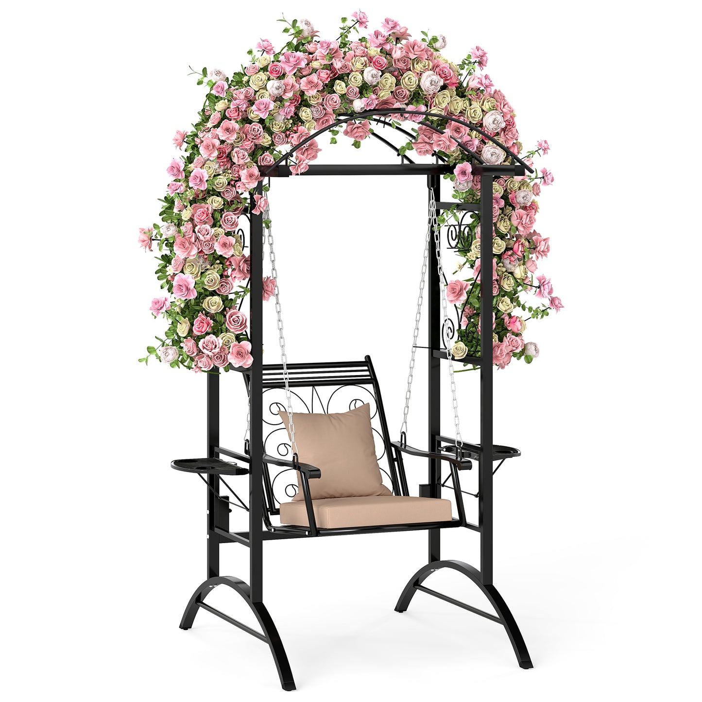 Outdoor Porch Swing with Stand and 2 Trellises for Adults, Black Porch Swings at Gallery Canada